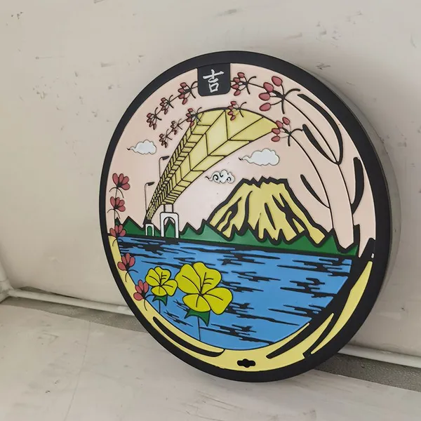 Customized Art Japanese Manhole Cover Painting Ductile Iron Copper Aluminum Relief Metal Ground Sculpture Boundary Post photo-5