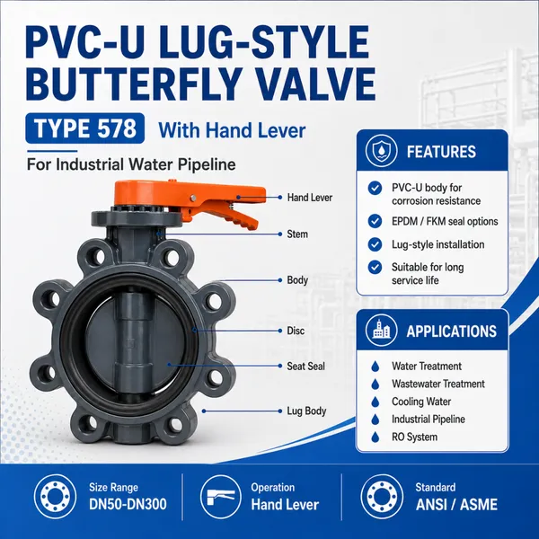 PVC-U Lug Style Butterfly Valve Type 578 With Hand Lever For Water Treatment Pipeline photo-2