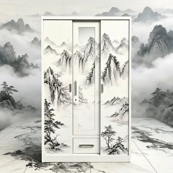 UV Printing Knock‑down Flat‑pack 3‑Door & 4‑Door Steel Wardrobe With Mirror Drawers Multi‑purpose Clothes Storage Cabinet Custom Color Export photo-3