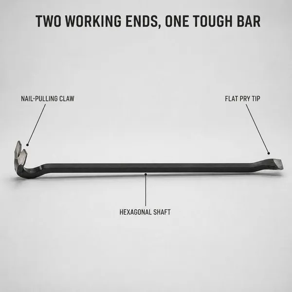 Pry Bar With Curved Claw Nail Puller And Flat Chisel End Hexagonal Shaft Black Coated For Opening Nailed Wood Crates photo-4