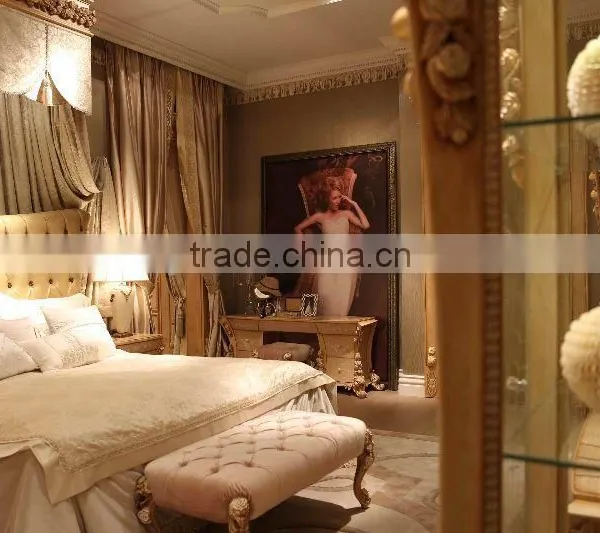 Italian Luxury Bedroom Furniture Set High Back Bed With Hand Carving photo-2