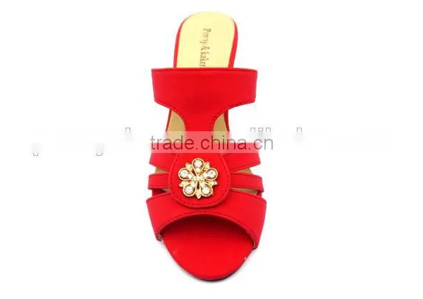 Latest High Heel PU Leather Wood Heel Office Lady Slipper With Golden Button photo-3