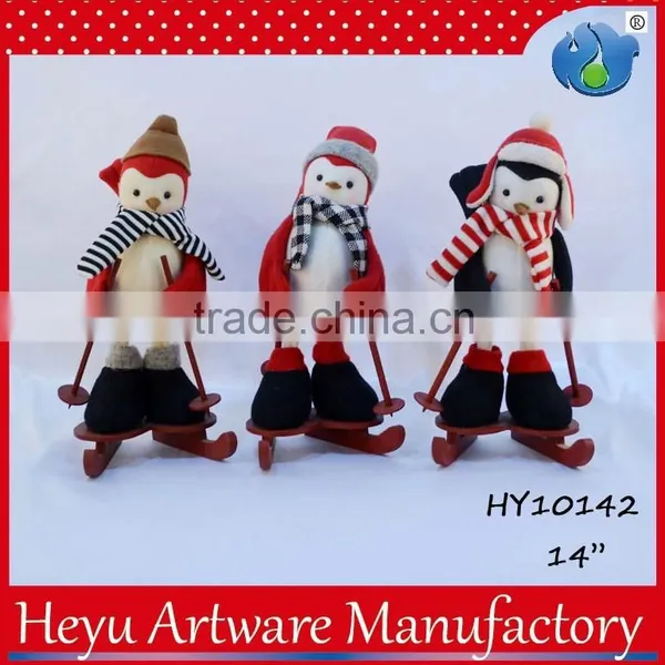 Outdoor Plush Bird With Wooden Skis Christmas Decoration