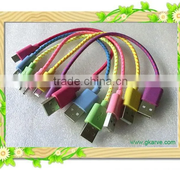 Colorful and Hot-selling 20 cm USB to Micro Braid Cable