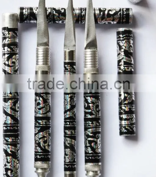 Set of Fruit Carving Knife Handle Carving Stainless Steel,Handmade Thai Style 1 Set Have 3 Pcs. (Black Color)