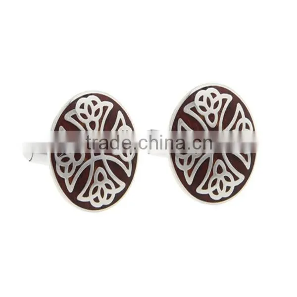 Elegant Round Enamel Wood Cufflinks With Logo