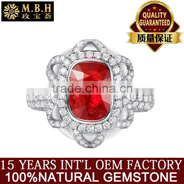 Guangzhou Factory Jewellery Gold Fashionable18k Gold Inlay Diamond Red Natual Gemstone Ruby Ring for Women Precious Gold Jewelry