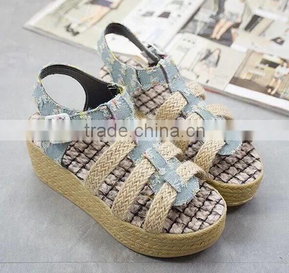 2015 New Summer Denim Middle-heel Sandals Wholesale photo-2