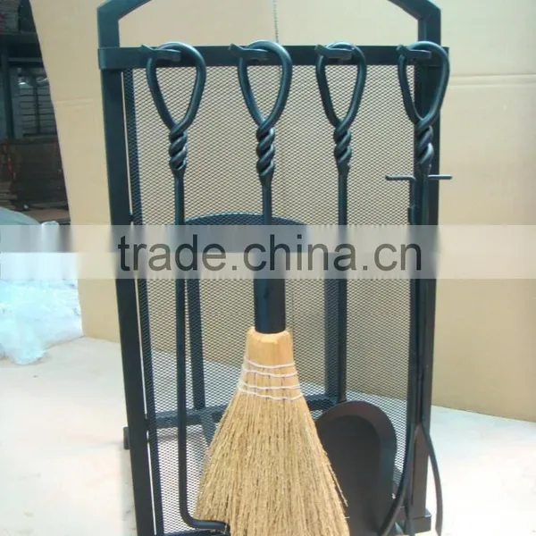 5 Piece Matte Black Hearth Center, Log Rack With Fireplace Tools photo-4