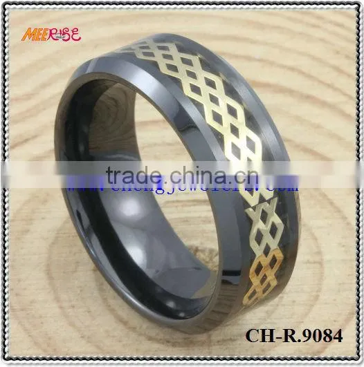 2015 Alloy Inlay Black Gold Engagement Ring,metal Ceramic Ring for Engagement photo-3