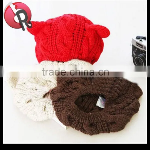 1x Braided Women Winter Warm Beanie Devil Horns Cat Ear Crochet Knit Ski Cap Hat photo-6