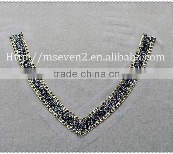 Women Fashion Gold Metal Chain Hot Fix Collar Hot Fix Black Rhinestone Necklace photo-5