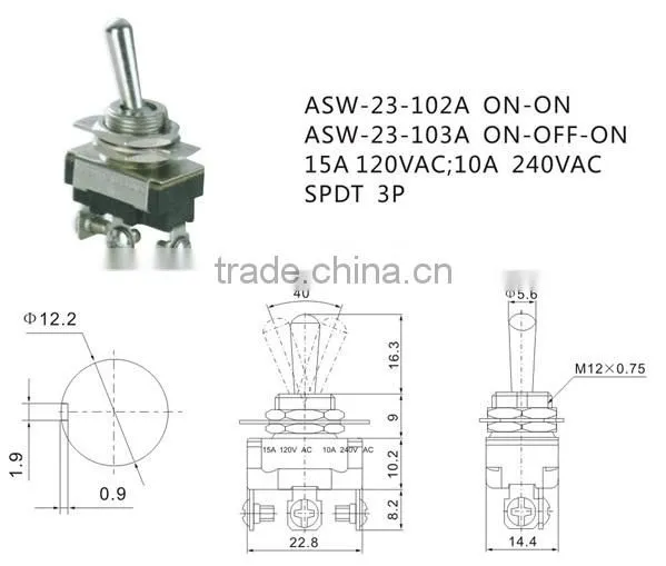 ASW-23-102A SPDT 3P 15A 120VAC Toggle Switch photo-2