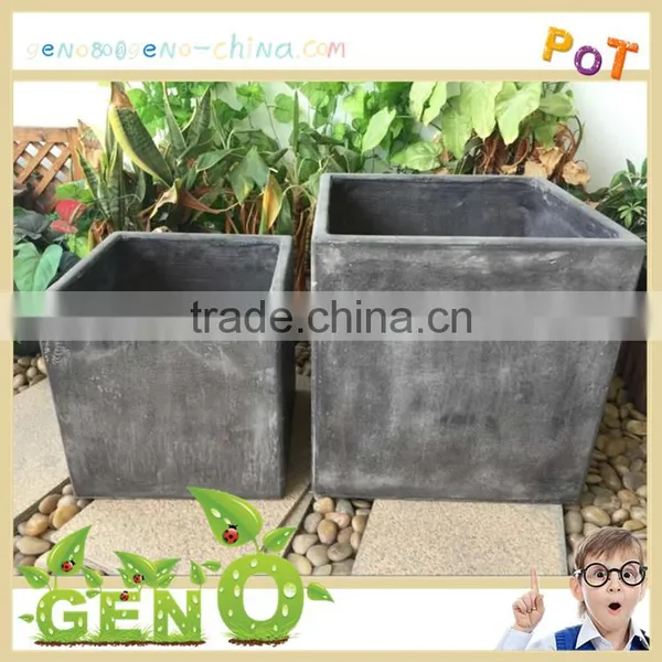 Fashionable Simple Shape Bonsai Square Dark Fiberglass Planter Flower Pot photo-3