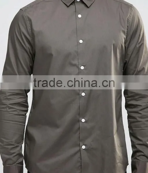 Custom Long Sleeve Spread Collar Mens Pre-Shrunk 55% Cotton 45% Polyester Breathable Comfort Fit Casual Grey Plain Shirts photo-3
