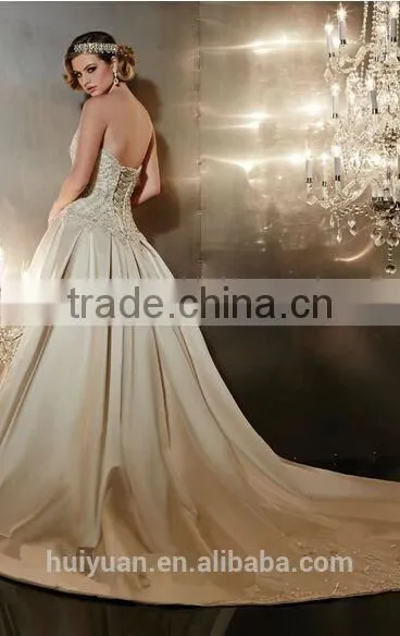 New Backless Satin Beaded Champagne Colored Bridesmaid Dresses photo-3