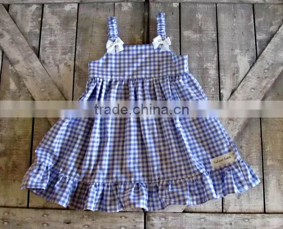 2017 New Style Baby Clothes Cheap Wholesale Red and Blue Children's Boutique Summer Baby Girl's Plaid Dress photo-3