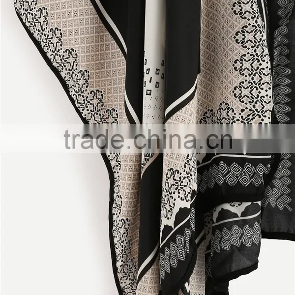 Custom Pattern Print Loose Black Tribal Print Kimono Open Front Capelet Ladies Beachwear Women photo-3