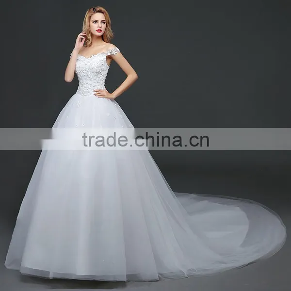 MGOO 2017 New Style Romantic Church Wedding Dress First Night Lace Ballgown Off Shoulder Bridal Vestidos photo-4