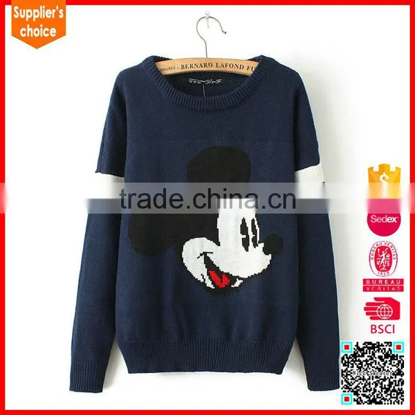 Latest Design Long Sleeves Lady Pullover Cute Animal Intarsia Sweater photo-3