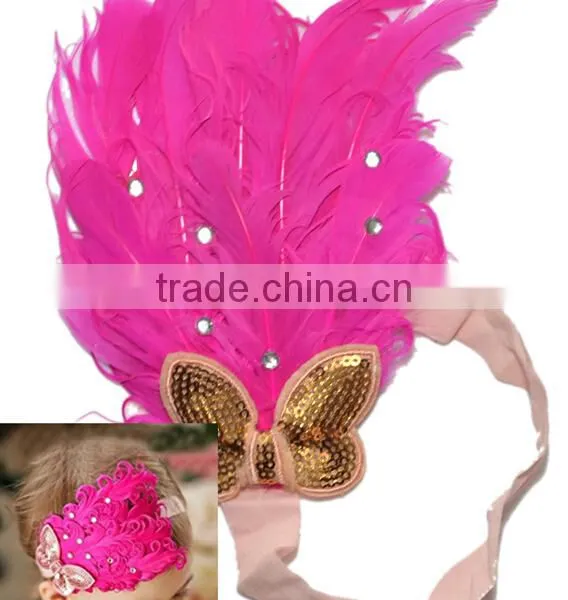 F40607A Fashion Elegant Hairbands Colorful Feathers Diamond Beautiful Girls Headband photo-3