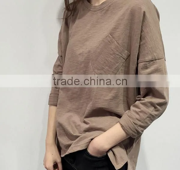 2016 New Fashion Long Sleeve Casual Women T-shirt With Pocket Wholesale photo-4