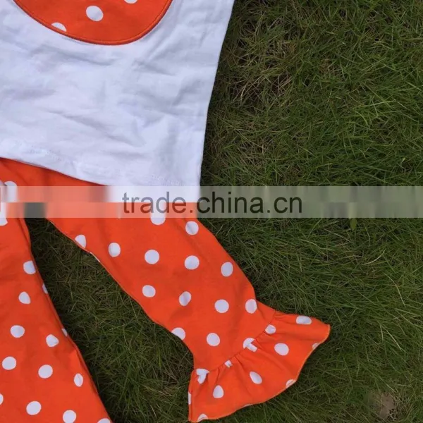 Short Sleeves Halloween Girls Pumpkin Print Pant Ruffle Kids Boutique Outfits Girls Suit With Matching Necklace and Headband photo-2
