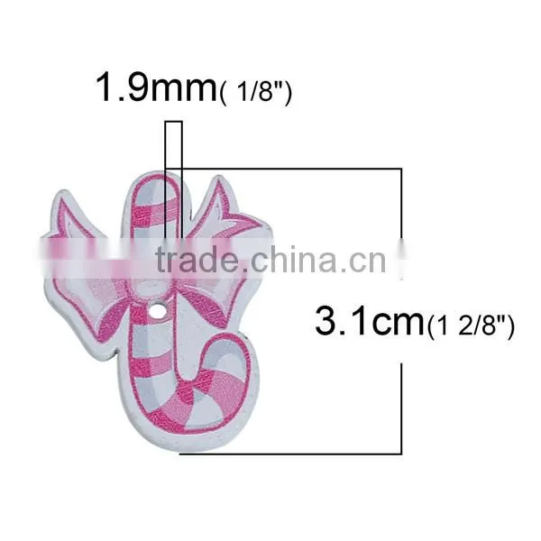 Wood Sewing Buttons Scrapbooking 2 Holes Bowknot At Random Christmas Candy Cane Pattern photo-2
