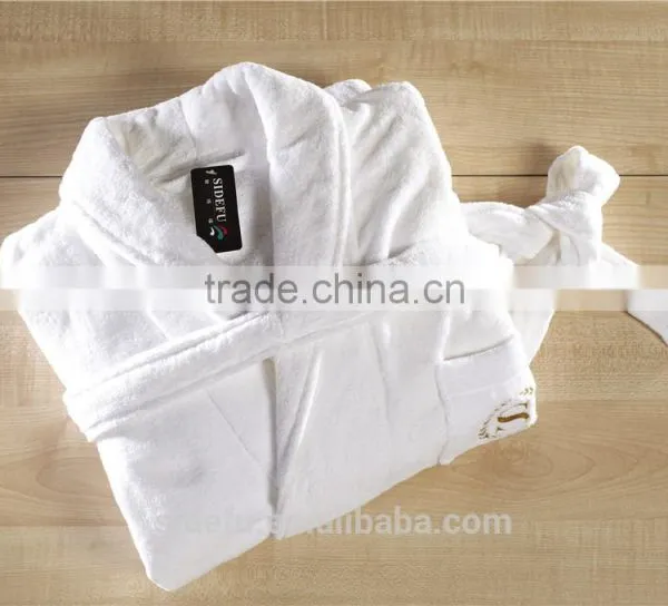 Good Quality White Unisex Velvet Velour Terry Hotel Bathrobe With Embroidered Logo photo-6