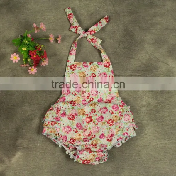 Cotton Toddler Jumpsuit Floral Printed Baby Girl's Romper photo-3
