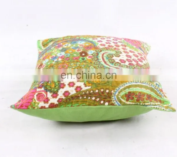 Indian Cotton Handmade Floral Kantha Cushion Cover Kantha Throw Pillow Cover Hand Stitched Kantha Cushion Cover photo-3