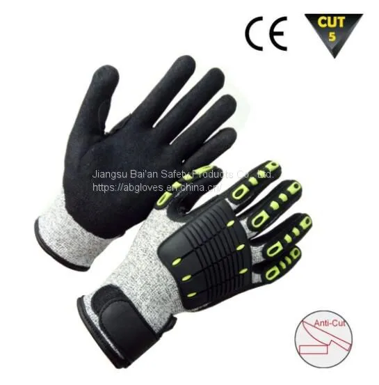 Cut Resistant Level 5 Protection Sandy Nitrile Palm Coated TPR Mechanic Impact Gloves photo-4