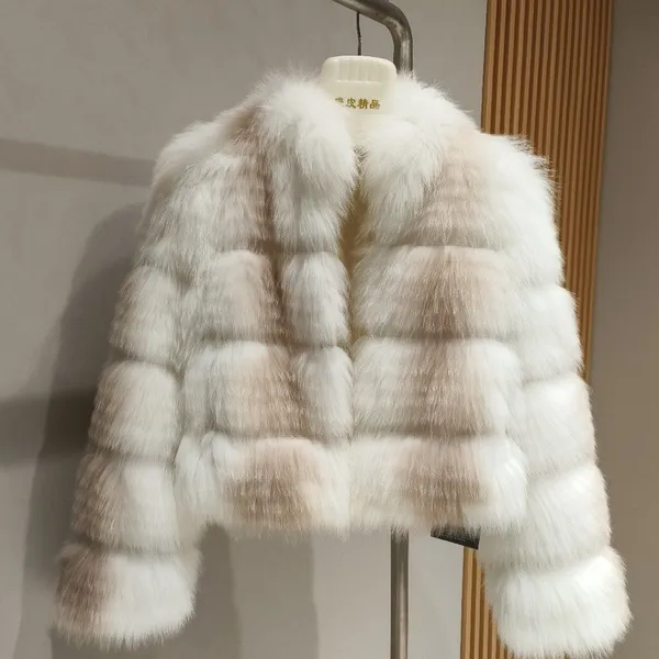 Haining fur fox fur car stripe jacket stand collar gradient color marble pattern fox fur car stripe sunset sweet wine