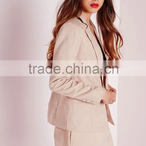 2015 Women Winter Nude Faux Suede Blazer photo-5