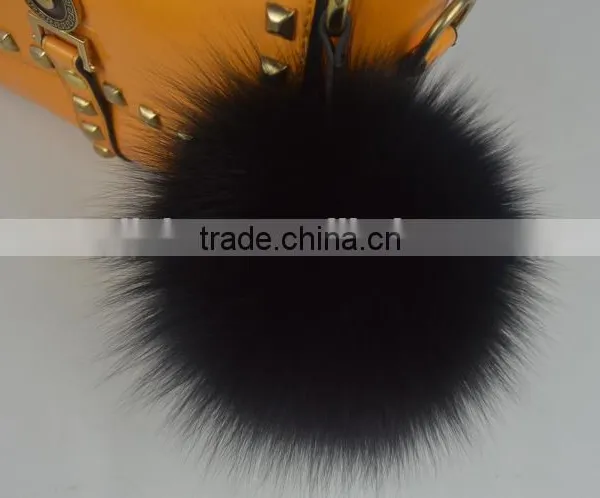 2016 Latest Fashion White Black 100% Real Fox Fur Pom Pom Girl Keychains photo-2