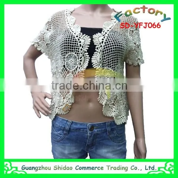 Fashional Lady Machine Made Short Sleeves Embroidery Cotton Water Soluble Lace Blouse photo-6