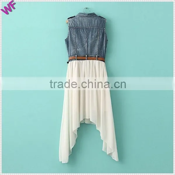 2015 High Fashion Denim Match Chiffion Ladies Denim Chiffon Dress photo-3