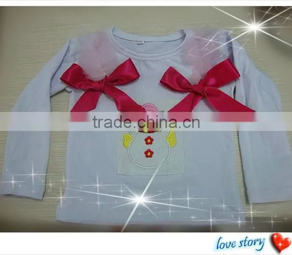 New Arrival ! New Style Children Soft Solid White Cotton Long Sleeve Top With Bow For Autumn