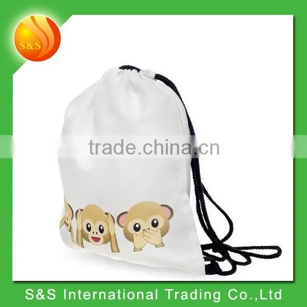 Fullprint Cotton Canvas White School Outdoor Emoji Drawstring Bag photo-3