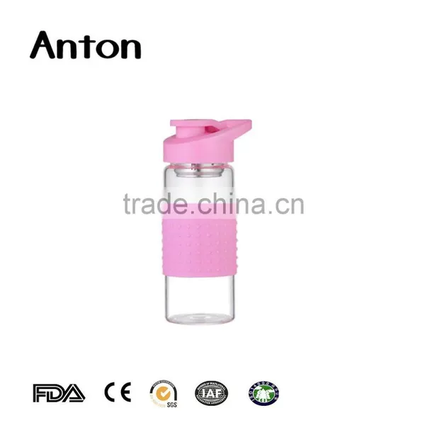 13oz Glass Material Water Bottle With Tea Filter Infuser Silicone Cap For Wholesale Transparent Glass Water Bottles photo-2