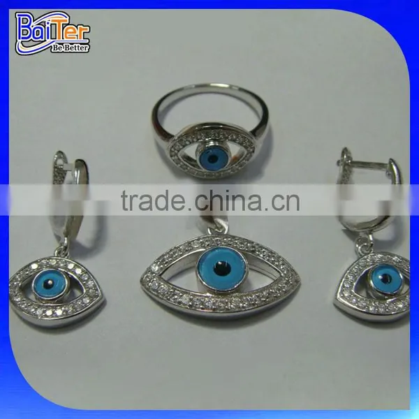 Wholesale Custom Turkish Jewelry Set 925 Sterling Silver Blue Glass Evil Eye Pendant photo-2