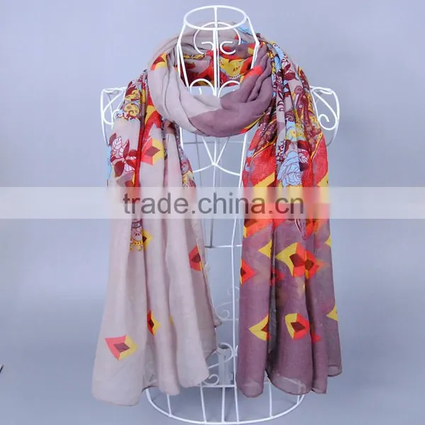 Vintage Childhood Pattern Women Scarf Voile Scarves 180*90 Pashmina