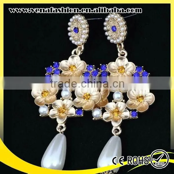 Hanging Indian Flower Tassel Artificial Pearl Earrings photo-5
