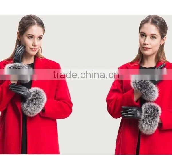 High Quality Sheepskin Gloves With Real Fox Fur Trim Perfect Finger Type photo-5