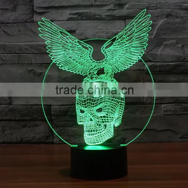 3D Optical Night Light Skull Wing 7 RGB Light Colors 10 LEDs AA Battery or DC 5V Mixed Lot photo-6