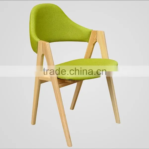 Green Color Fabric Indoor Wood Chair