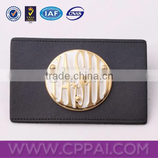 High-end embossed custom jeans leather patch with metal logo