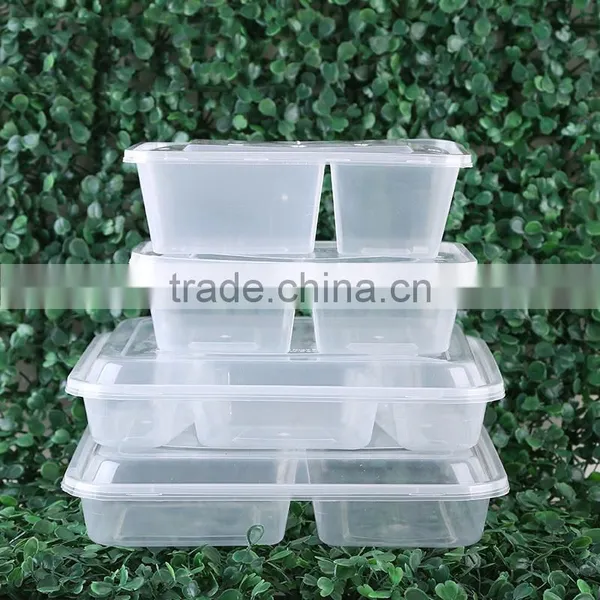 Clear 1000ml Divided Plastic Take Away 2 Compartment Microwave Safe Food Container photo-3