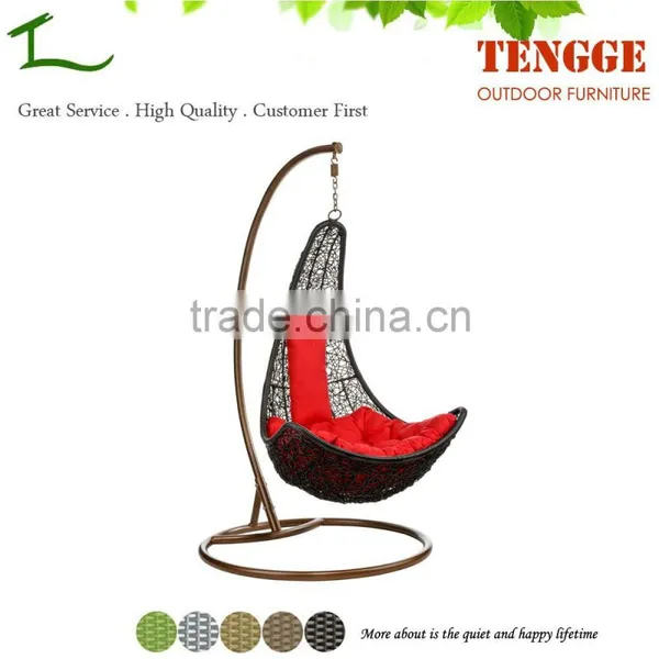 TG15-0132 Half Moon Shape Black Resin Wicker Indoor Outdoor Swing