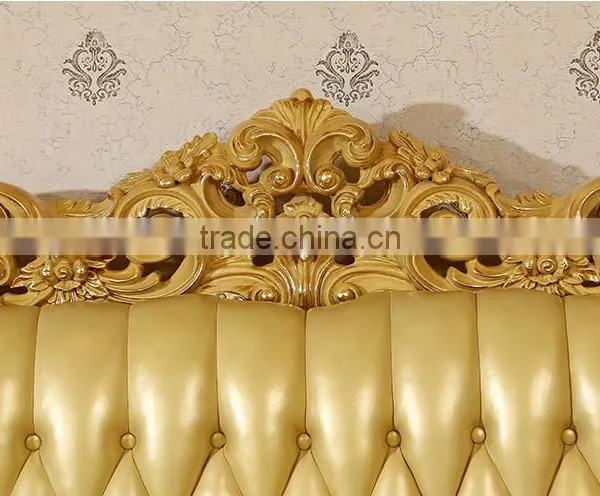European Style Golden Color Wooden Hand Carved Living Room Leather Sofa Furniture Set(MOQ=1 SET) photo-3